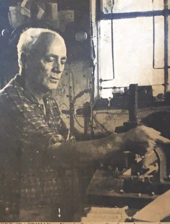 Nunzio Santore Sr. working at a shop bench in a 1973 newspaper print